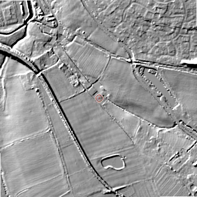 Shaded relief map of the ground around ST195NX, computed from Environment Agency LiDAR. The ground here sits at about 88 m above sea level and falls 15 m across the surrounding 800 m. Surface water reaching this point runs off ground lying to the south-east, 9.1 m higher.