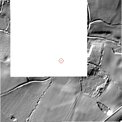 Shaded relief map of the ground around ST195QW, computed from Environment Agency LiDAR. and falls 15 m across the surrounding 800 m.