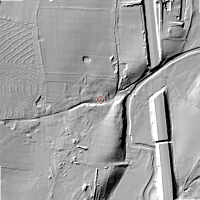 Shaded relief map of the ground around ST195RE, computed from Environment Agency LiDAR. The ground here sits at about 82 m above sea level and falls 17 m across the surrounding 800 m. Surface water reaching this point runs off ground lying to the west-north-west, 11.8 m higher.