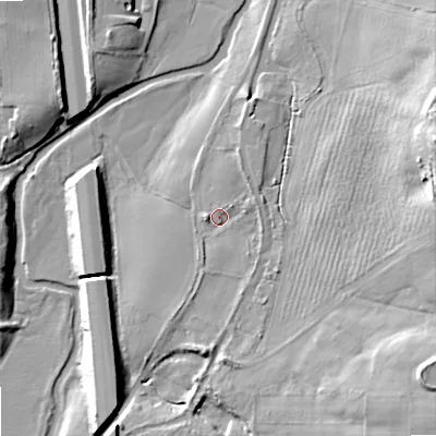 Shaded relief map of the ground around ST195RH, computed from Environment Agency LiDAR. The ground here sits at about 81 m above sea level and falls 23 m across the surrounding 800 m. Surface water reaching this point runs off ground lying to the north-east, 2.0 m higher.
