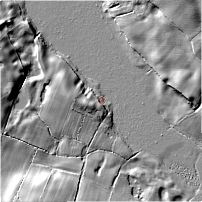 Shaded relief map of the ground around ST200EH, computed from Environment Agency LiDAR. The ground here sits at about 94 m above sea level and falls 18 m across the surrounding 800 m. Surface water reaching this point runs off ground lying to the west-south-west, 6.4 m higher.