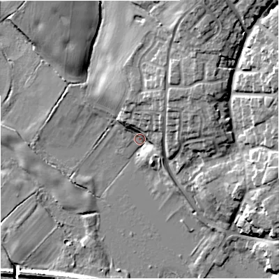 Shaded relief map of the ground around ST200JF, computed from Environment Agency LiDAR. The ground here sits at about 93 m above sea level and falls 16 m across the surrounding 800 m. Surface water reaching this point runs off ground lying to the north-east, 10.9 m higher.