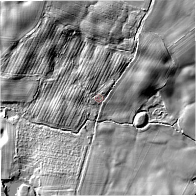 Shaded relief map of the ground around ST200QL, computed from Environment Agency LiDAR. The ground here sits at about 85 m above sea level and falls 19 m across the surrounding 800 m. Surface water reaching this point runs off ground lying to the north-east, 13.5 m higher.