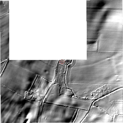 Shaded relief map of the ground around ST200RD, computed from Environment Agency LiDAR. The ground here sits at about 106 m above sea level and falls 12 m across the surrounding 800 m. Surface water reaching this point runs off ground lying to the east-north-east, 0.8 m higher.