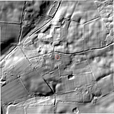 Shaded relief map of the ground around ST200RQ, computed from Environment Agency LiDAR. The ground here sits at about 117 m above sea level and falls 17 m across the surrounding 800 m. Surface water reaching this point runs off ground lying to the east-north-east, 1.2 m higher.