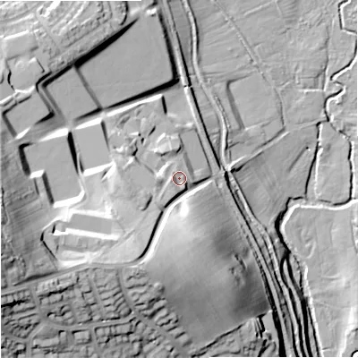 Shaded relief map of the ground around ST28DD, computed from Environment Agency LiDAR. The ground here sits at about 142 m above sea level and falls 61 m across the surrounding 800 m. Surface water reaching this point runs off ground lying to the south-west, 24.4 m higher.