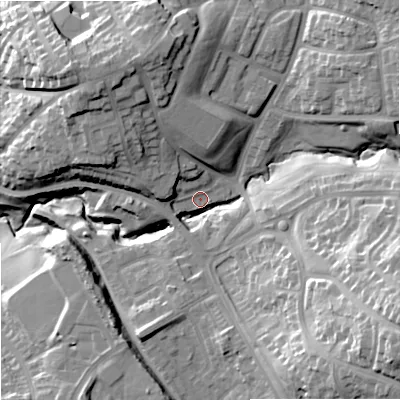 Shaded relief map of the ground around ST29DH, computed from Environment Agency LiDAR. The ground here sits at about 134 m above sea level and falls 39 m across the surrounding 800 m. Surface water reaching this point runs off ground lying to the south-east, 32.5 m higher.