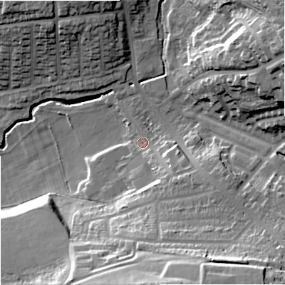 Shaded relief map of the ground around ST33AZ, computed from Environment Agency LiDAR. The ground here sits at about 120 m above sea level and falls 32 m across the surrounding 800 m. Surface water reaching this point runs off ground lying to the south-east, 9.0 m higher.