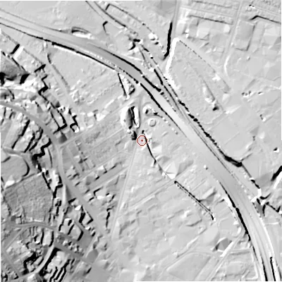 Shaded relief map of the ground around ST41AE, computed from Environment Agency LiDAR. The ground here sits at about 110 m above sea level and falls 46 m across the surrounding 800 m. Surface water reaching this point runs off ground lying to the west-south-west, 41.5 m higher.