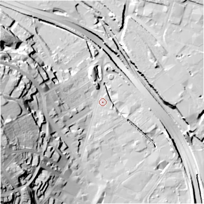 Shaded relief map of the ground around ST41AG, computed from Environment Agency LiDAR. The ground here sits at about 110 m above sea level and falls 47 m across the surrounding 800 m. Surface water reaching this point runs off ground lying to the west-south-west, 40.5 m higher.