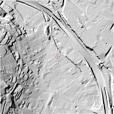 Shaded relief map of the ground around ST41AL, computed from Environment Agency LiDAR. The ground here sits at about 111 m above sea level and falls 42 m across the surrounding 800 m. Surface water reaching this point runs off ground lying to the south-west, 2.0 m higher.