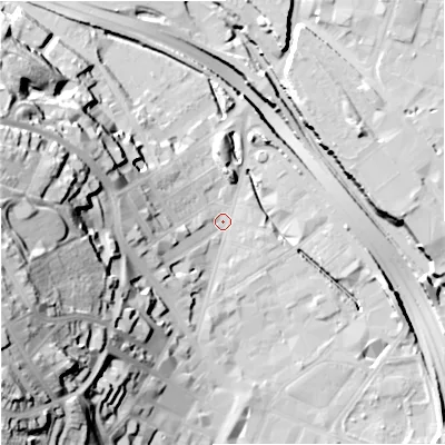 Shaded relief map of the ground around ST41AZ, computed from Environment Agency LiDAR. The ground here sits at about 110 m above sea level and falls 51 m across the surrounding 800 m. Surface water reaching this point runs off ground lying to the west-south-west, 44.7 m higher.