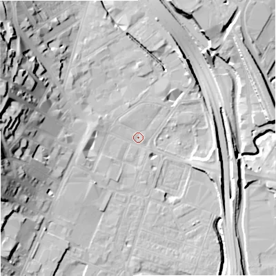 Shaded relief map of the ground around ST41DJ, computed from Environment Agency LiDAR. The ground here sits at about 109 m above sea level and falls 29 m across the surrounding 800 m. Surface water reaching this point runs off ground lying to the west, 27.2 m higher.