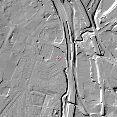 Shaded relief map of the ground around ST41EZ, computed from Environment Agency LiDAR. The ground here sits at about 109 m above sea level and falls 15 m across the surrounding 800 m. Surface water reaching this point runs off ground lying to the north-north-east, 7.2 m higher.
