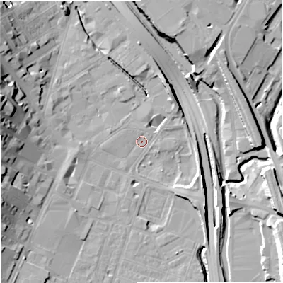 Shaded relief map of the ground around ST41HN, computed from Environment Agency LiDAR. The ground here sits at about 109 m above sea level and falls 21 m across the surrounding 800 m. Surface water reaching this point runs off ground lying to the north-east, 1.0 m higher.
