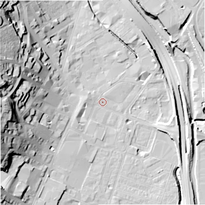Shaded relief map of the ground around ST41JB, computed from Environment Agency LiDAR. The ground here sits at about 110 m above sea level and falls 39 m across the surrounding 800 m. Surface water reaching this point runs off ground lying to the west-north-west, 37.5 m higher.