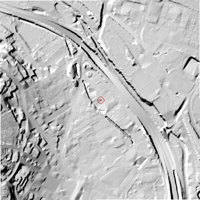 Shaded relief map of the ground around ST41JP, computed from Environment Agency LiDAR. The ground here sits at about 111 m above sea level and falls 40 m across the surrounding 800 m. Surface water reaching this point runs off ground lying to the west-south-west, 32.6 m higher.
