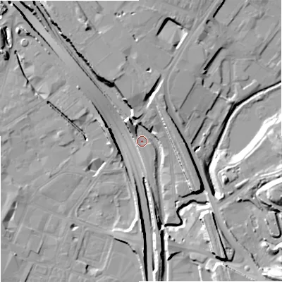 Shaded relief map of the ground around ST41LE, computed from Environment Agency LiDAR. The ground here sits at about 110 m above sea level and falls 17 m across the surrounding 800 m. Surface water reaching this point runs off ground lying to the south, 8.8 m higher.