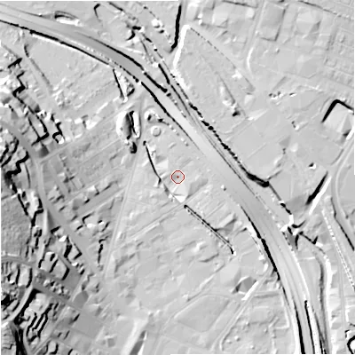 Shaded relief map of the ground around ST41PU, computed from Environment Agency LiDAR. The ground here sits at about 111 m above sea level and falls 40 m across the surrounding 800 m. Surface water reaching this point runs off ground lying to the west-south-west, 32.2 m higher.