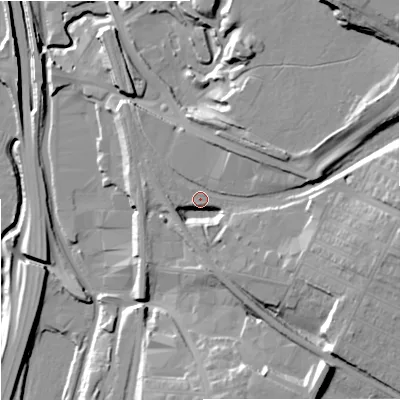 Shaded relief map of the ground around ST41RB, computed from Environment Agency LiDAR. The ground here sits at about 118 m above sea level and falls 29 m across the surrounding 800 m. Surface water reaching this point runs off ground lying to the east-south-east, 17.8 m higher.