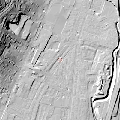 Shaded relief map of the ground around ST44AJ, computed from Environment Agency LiDAR. The ground here sits at about 109 m above sea level and falls 47 m across the surrounding 800 m. Surface water reaching this point runs off ground lying to the west-north-west, 30.2 m higher.