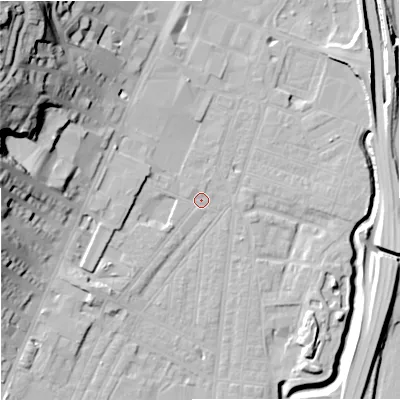 Shaded relief map of the ground around ST44AL, computed from Environment Agency LiDAR. The ground here sits at about 109 m above sea level and falls 43 m across the surrounding 800 m. Surface water reaching this point runs off ground lying to the west, 22.5 m higher.