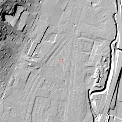 Shaded relief map of the ground around ST44AT, computed from Environment Agency LiDAR. The ground here sits at about 109 m above sea level and falls 39 m across the surrounding 800 m. Surface water reaching this point runs off ground lying to the north-west, 32.9 m higher.