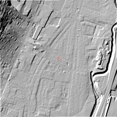 Shaded relief map of the ground around ST44AU, computed from Environment Agency LiDAR. The ground here sits at about 109 m above sea level and falls 41 m across the surrounding 800 m. Surface water reaching this point runs off ground lying to the north-north-west, 1.2 m higher.
