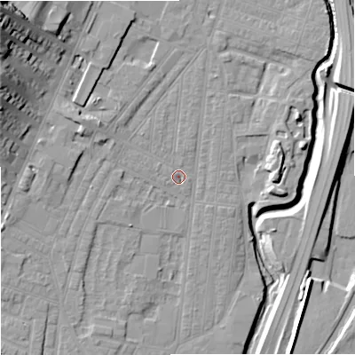 Shaded relief map of the ground around ST44AW, computed from Environment Agency LiDAR. The ground here sits at about 108 m above sea level and falls 30 m across the surrounding 800 m. Surface water reaching this point runs off ground lying to the north-west, 23.8 m higher.