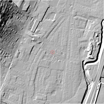 Shaded relief map of the ground around ST44DY, computed from Environment Agency LiDAR. The ground here sits at about 108 m above sea level and falls 42 m across the surrounding 800 m. Surface water reaching this point runs off ground lying to the north-west, 3.1 m higher.