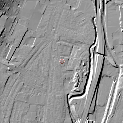 Shaded relief map of the ground around ST44EE, computed from Environment Agency LiDAR. The ground here sits at about 109 m above sea level and falls 22 m across the surrounding 800 m. Surface water reaching this point runs off ground lying to the south-south-west, 1.4 m higher.