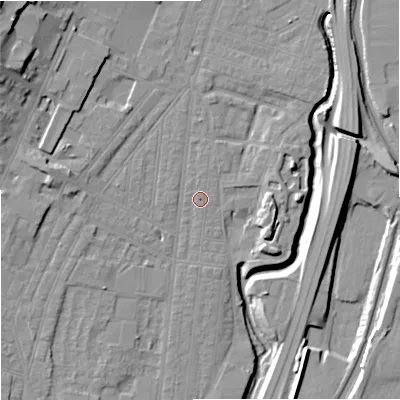 Shaded relief map of the ground around ST44EF, computed from Environment Agency LiDAR. The ground here sits at about 109 m above sea level and falls 20 m across the surrounding 800 m. Surface water reaching this point runs off ground lying to the north, 0.6 m higher.