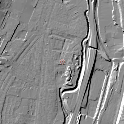 Shaded relief map of the ground around ST44FL, computed from Environment Agency LiDAR. The ground here sits at about 109 m above sea level and falls 20 m across the surrounding 800 m. Surface water reaching this point runs off ground lying to the north-east, 1.5 m higher.
