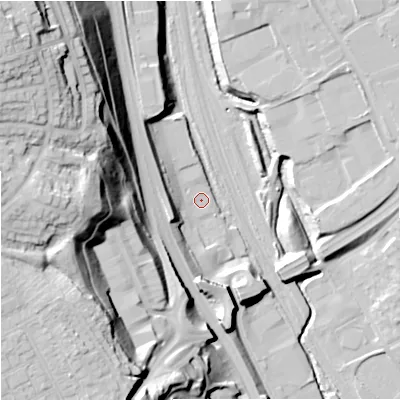Shaded relief map of the ground around ST47BH, computed from Environment Agency LiDAR. The ground here sits at about 117 m above sea level and falls 55 m across the surrounding 800 m. Surface water reaching this point runs off ground lying to the north-west, 49.3 m higher.