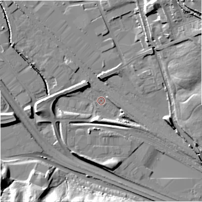Shaded relief map of the ground around ST47SH, computed from Environment Agency LiDAR. The ground here sits at about 113 m above sea level and falls 24 m across the surrounding 800 m. Surface water reaching this point runs off ground lying to the south-south-west, 5.4 m higher.