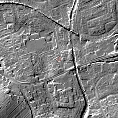 Shaded relief map of the ground around ST48BX, computed from Environment Agency LiDAR. The ground here sits at about 109 m above sea level and falls 23 m across the surrounding 800 m. Surface water reaching this point runs off ground lying to the south, 5.0 m higher.