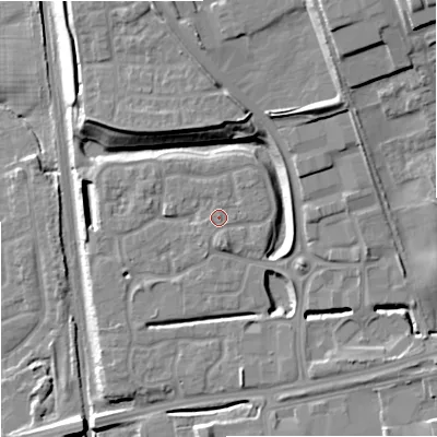 Shaded relief map of the ground around ST48FJ, computed from Environment Agency LiDAR. The ground here sits at about 118 m above sea level and falls 25 m across the surrounding 800 m. Surface water reaching this point runs off ground lying to the south-west, 0.8 m higher.