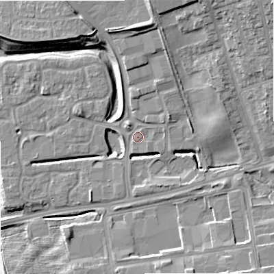 Shaded relief map of the ground around ST48GH, computed from Environment Agency LiDAR. The ground here sits at about 119 m above sea level and falls 17 m across the surrounding 800 m. Surface water reaching this point runs off ground lying to the east-north-east, 1.4 m higher.