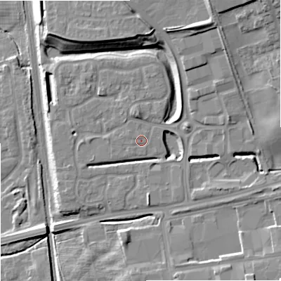 Shaded relief map of the ground around ST48JJ, computed from Environment Agency LiDAR. The ground here sits at about 118 m above sea level and falls 18 m across the surrounding 800 m. Surface water reaching this point runs off ground lying to the north-west, 0.7 m higher.