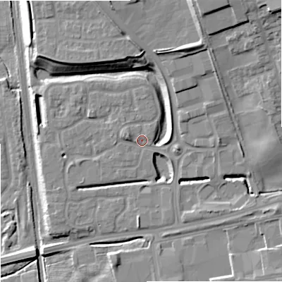 Shaded relief map of the ground around ST48JQ, computed from Environment Agency LiDAR. The ground here sits at about 118 m above sea level and falls 21 m across the surrounding 800 m. Surface water reaching this point runs off ground lying to the north-north-east, 10.8 m higher.