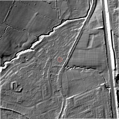 Shaded relief map of the ground around ST48TZ, computed from Environment Agency LiDAR. The ground here sits at about 108 m above sea level and falls 23 m across the surrounding 800 m. Surface water reaching this point runs off ground lying to the north-east, 8.9 m higher.