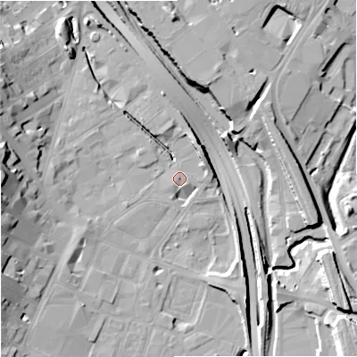 Shaded relief map of the ground around ST49TG, computed from Environment Agency LiDAR. The ground here sits at about 110 m above sea level and falls 18 m across the surrounding 800 m. Surface water reaching this point runs off ground lying to the south-west, 0.7 m higher.