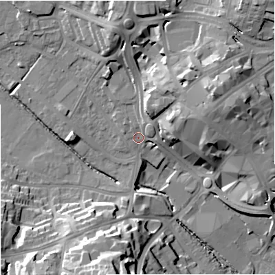 Shaded relief map of the ground around ST52RR, computed from Environment Agency LiDAR. The ground here sits at about 117 m above sea level and falls 30 m across the surrounding 800 m. Surface water reaching this point runs off ground lying to the north-north-east, 2.9 m higher.