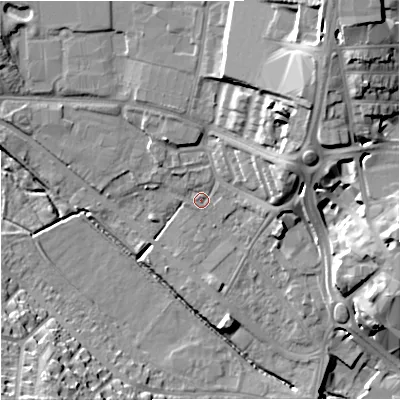 Shaded relief map of the ground around ST52SS, computed from Environment Agency LiDAR. The ground here sits at about 118 m above sea level and falls 24 m across the surrounding 800 m. Surface water reaching this point runs off ground lying to the north-north-east, 18.5 m higher.