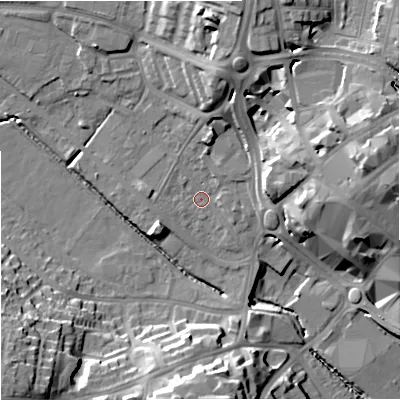 Shaded relief map of the ground around ST52SY, computed from Environment Agency LiDAR. The ground here sits at about 117 m above sea level and falls 23 m across the surrounding 800 m. Surface water reaching this point runs off ground lying to the north-east, 16.2 m higher.