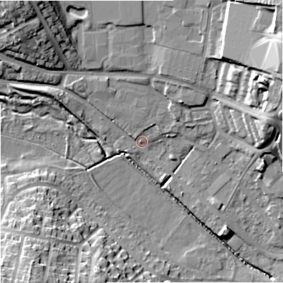 Shaded relief map of the ground around ST52TA, computed from Environment Agency LiDAR. The ground here sits at about 118 m above sea level and falls 19 m across the surrounding 800 m. Surface water reaching this point runs off ground lying to the north-east, 17.1 m higher.