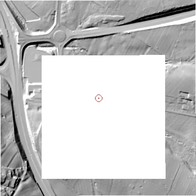 Shaded relief map of the ground around ST54DG, computed from Environment Agency LiDAR. and falls 50 m across the surrounding 800 m.