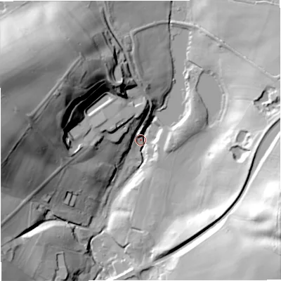 Shaded relief map of the ground around ST55HW, computed from Environment Agency LiDAR. The ground here sits at about 119 m above sea level and falls 61 m across the surrounding 800 m. Surface water reaching this point runs off ground lying to the north-west, 58.1 m higher.
