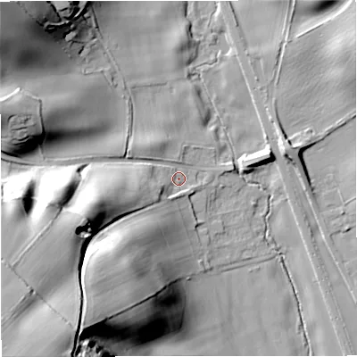 Shaded relief map of the ground around ST55JH, computed from Environment Agency LiDAR. The ground here sits at about 106 m above sea level and falls 51 m across the surrounding 800 m. Surface water reaching this point runs off ground lying to the west-south-west, 19.0 m higher.