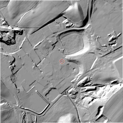 Shaded relief map of the ground around ST56BD, computed from Environment Agency LiDAR. The ground here sits at about 137 m above sea level and falls 45 m across the surrounding 800 m. Surface water reaching this point runs off ground lying to the east-north-east, 30.9 m higher.